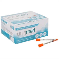 Seringa para Insulina Uniqmed 0,5mL (50UI) Agulha 8x0,3mm 30G - Caixa com 100 seringas